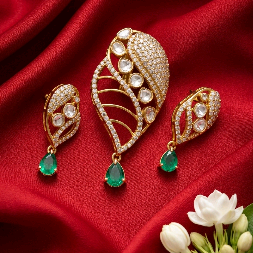 Indo - Western Moissanite Pendant Set 